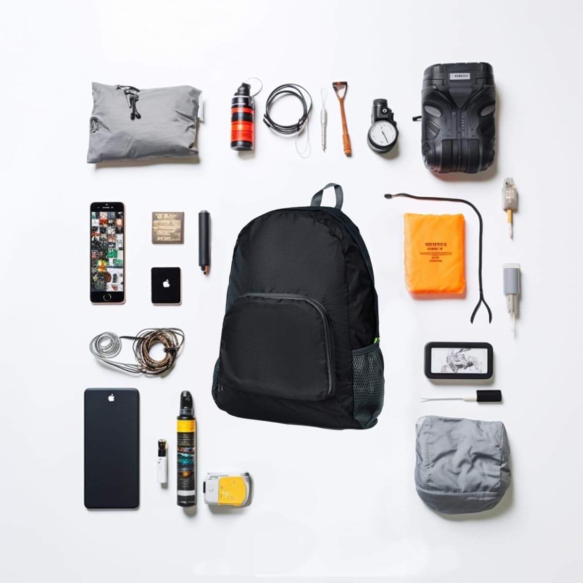 20L Hiking Daypack, Lightweight Backpack for Travel Camping Outdoor, Foldable Backpack For Men Women(BLACK)