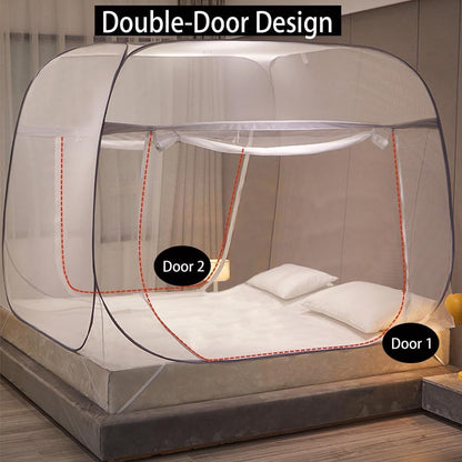 Pop-Up Mosquito Net Tent for Beds Portable Folding Canopy with Net Bottom, Fits Twin to King Size 79x71x59inch, Easy Install Wash for Baby Adults, Indoor Outdoor Use (Gray-Queen Bed)
