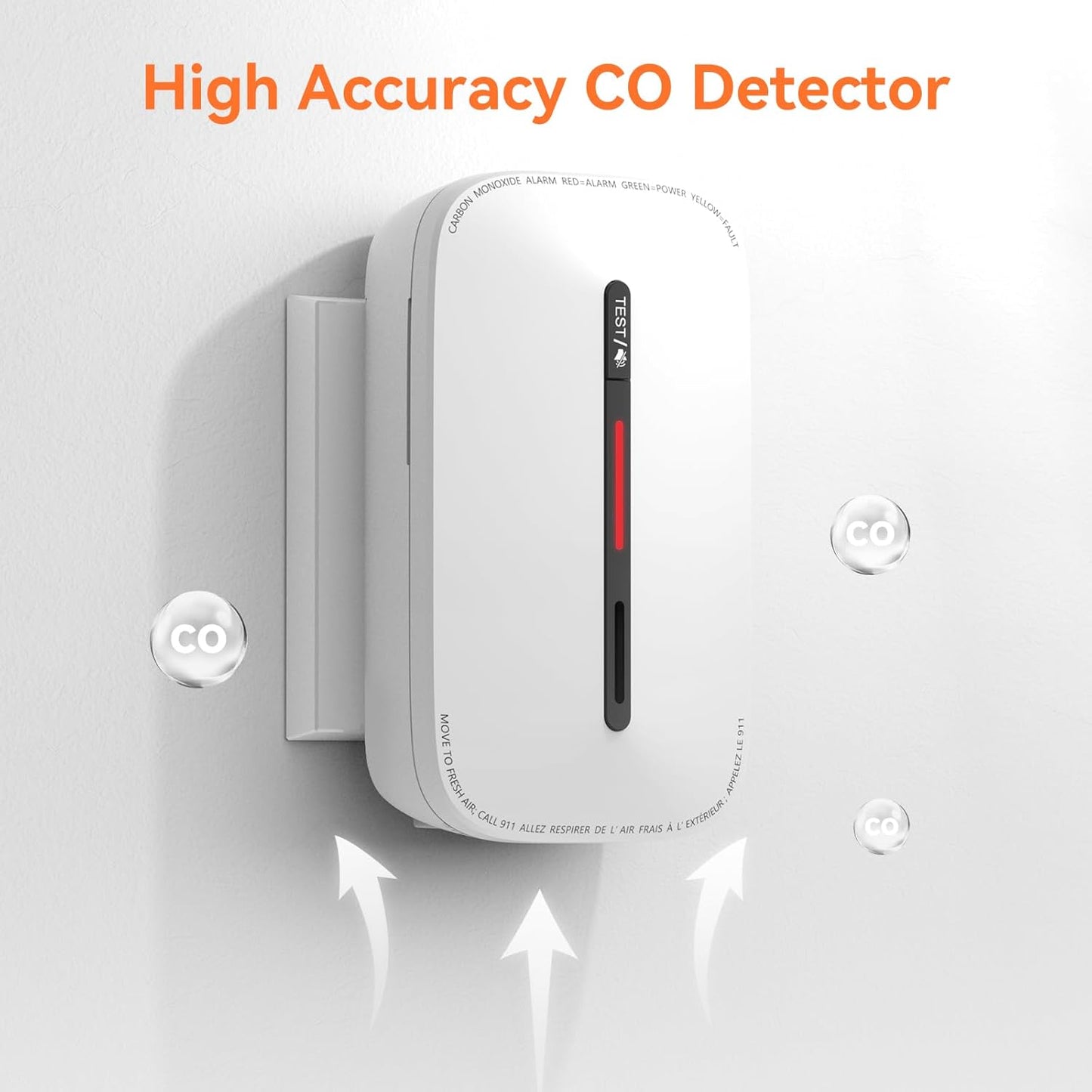 Jemay Plug in Carbon Monoxide Detector,10 Year Battery CO Alarm Detectors with Test-Button & Breathing Light, Portable AC Power CO Monitor Detectors for Home/Hotel, Just Plug & Play, 1 Pack