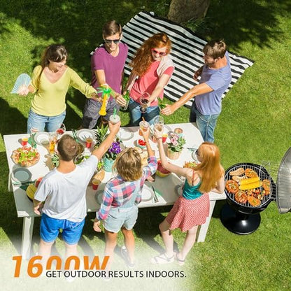 Electric Grill, Techwood Indoor/Outdoor Electric BBQ Grill, 1600W Portable Removable Stand Grill with Adjustable Heat & Drip Tray, Double Layer Design for Party, Patio & Backyard, Dust Cover(Silver)