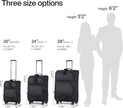 Hanke Luggage Sets 2 Piece Softside Expandable Luggage With Spinner Wheels TSA Lock,Travel Luggage Rolling Suitcase Checked Luggage Black(20/28)