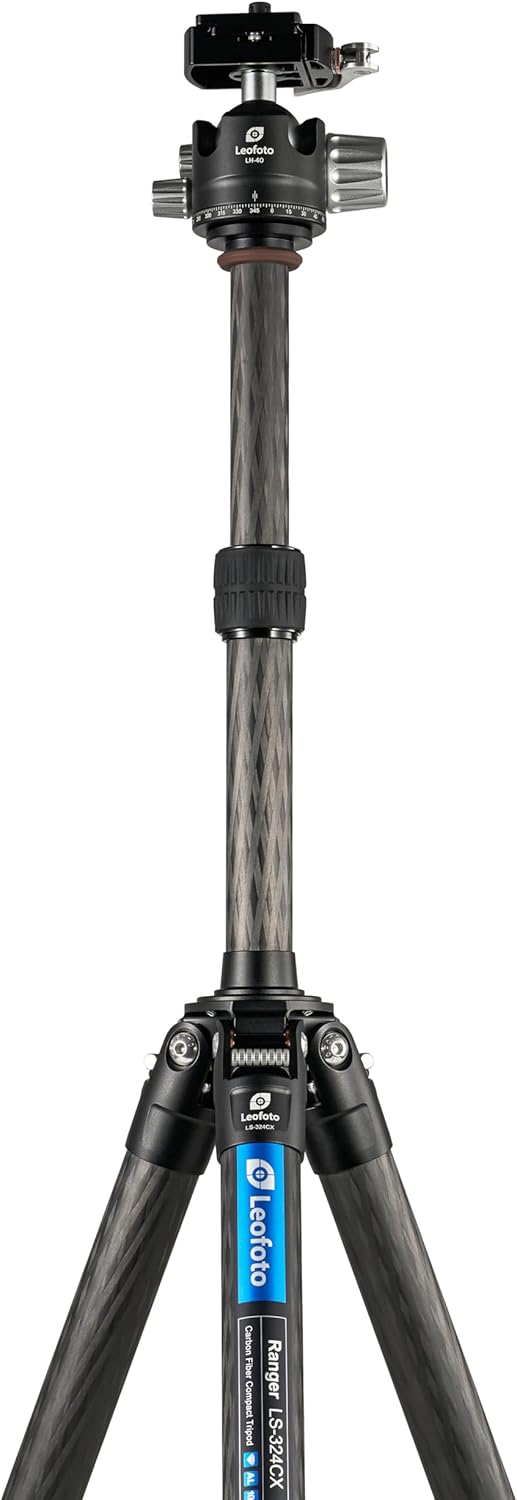 Leofoto LS-324CX+LH-40LR Travel Tripod, Ranger Series, Carbon Fiber, 4 Leg Sections, Lightweight, Ball Head Set