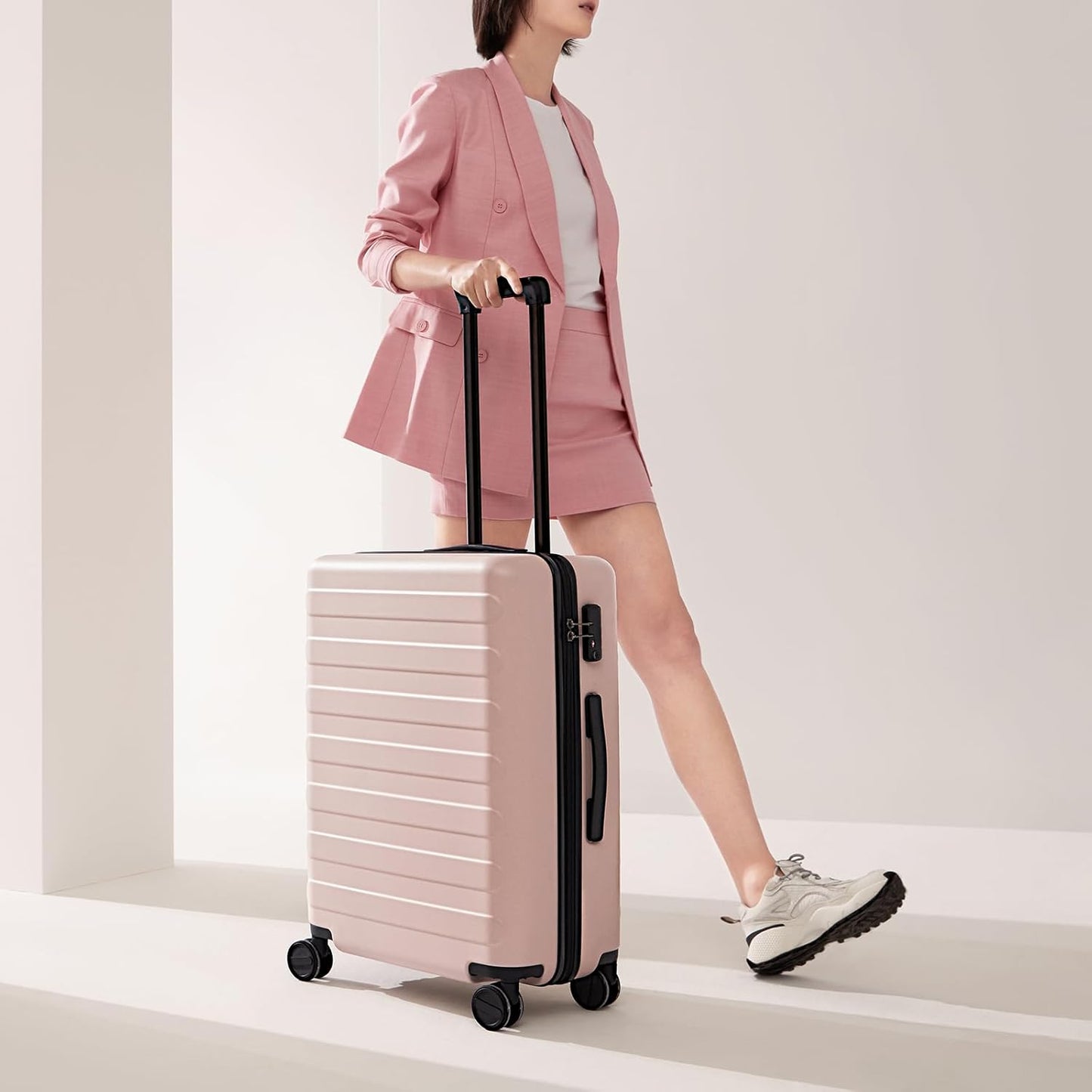 Carry on Luggage 22 X 14 X 9 Airline Approved, 20 Inch Luggage for 3-5 Days Travel, Double Spinner Wheels, 100% Hardshell PC, TSA Lock (04-Pink (Basic), Checked 28-Inch)