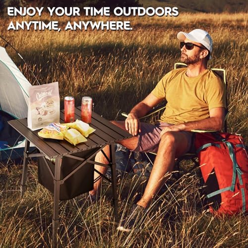 Aluminum Folding Camping Side Table with Carry Bag and Storage,Black