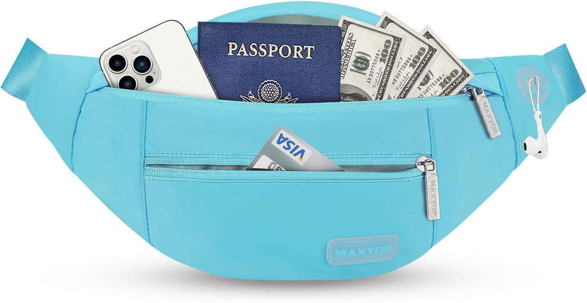MAXTOP Large Crossbody Fanny Pack with 4-Zipper Pockets,Gifts for Enjoy Sports Festival Workout Traveling Running Casual Hands-Free Wallets Waist Pack Phone Bag Carrying All Phones