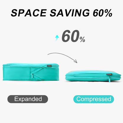 6 Set Compression Packing Cubes for Travel Essentials, Luggage Organizers for Suitcases (Teal)