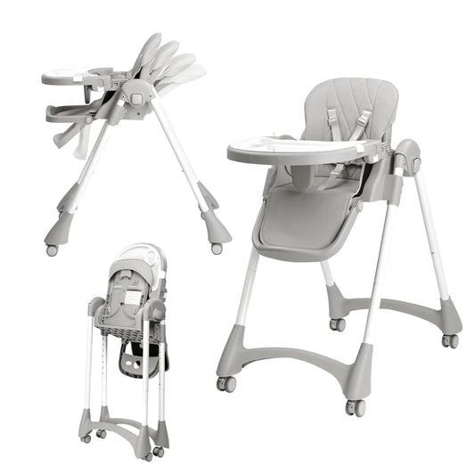 JOYMOR Foldable Baby High Chair, 4 in 1 Convertible Highchair for Eating, Height Adjustble and Multiple Recline, Compact Foldable Design for Easy Storage (Gray)