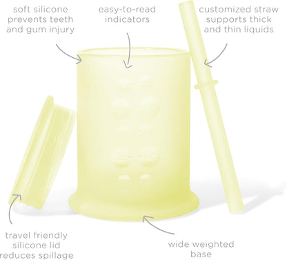 Olababy Silicone Training Cup with Straw Lid | Babies Water Drinking Cup | 6+ Mo Infant To 12-18 Months Toddler | Sippy Cup For Kids & Smoothie Cup | Baby Led Weaning (Lemon, 5 oz)
