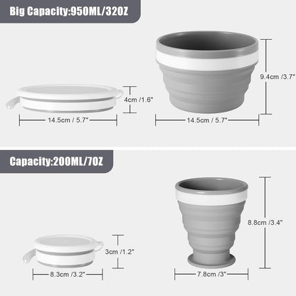 Odoland Camping Mess Kit Silicone Collapsible Bowl, Cup & Stainless Steel Spoon for 1 Person Backpacking Outdoor, Camping, Hiking and Picnic