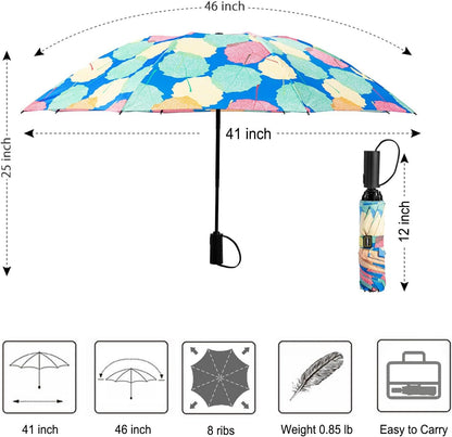 LANBRELLA Compact Reverse Folding Umbrella Auto Windproof Travel Umbrella