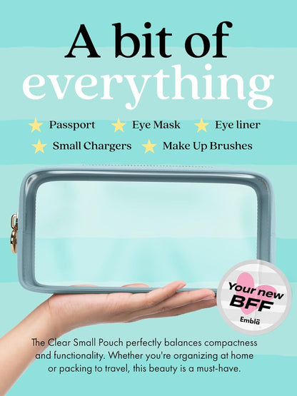 Clear Makeup Bag Zipper Pouch, Transparent Cosmetic Case Organizer, TSA Approved Travel Toiletry Case, Travel Accessories Essentials Makeup Tote for Women, Small Cute Make up Bag for Purse - Sky