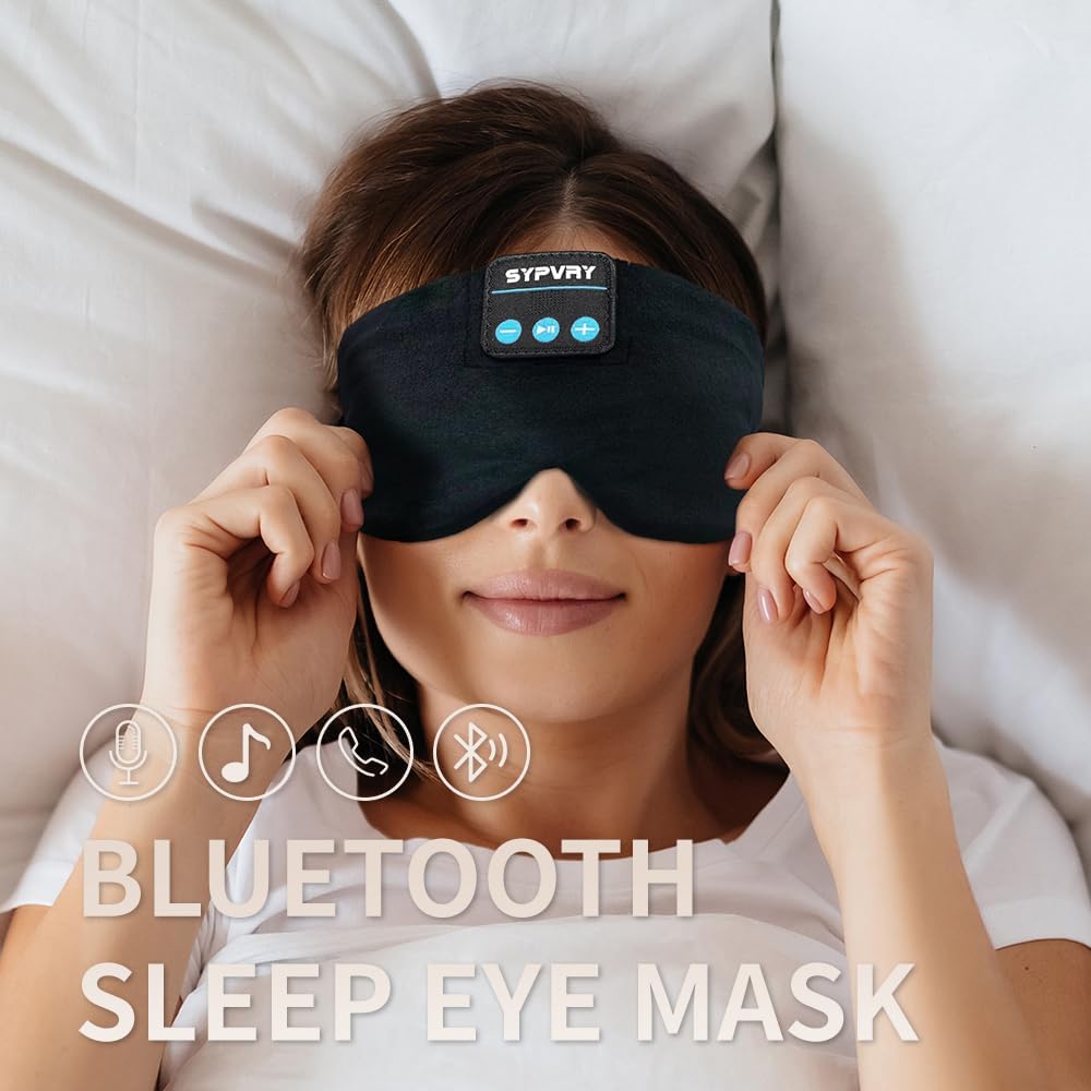 Sleep Mask Bluetooth 5.4 Headphones Soft Wireless Headband Eye Mask Blackout with Microphone (Black M)