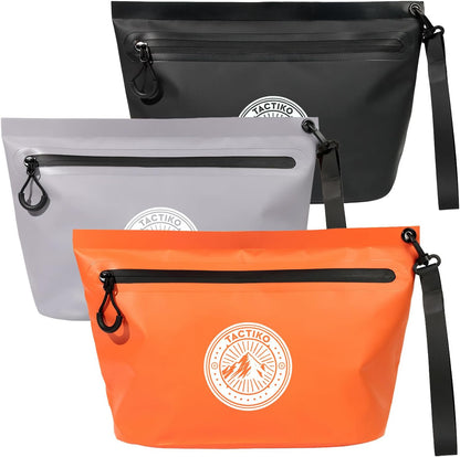 3-Pack Tactiko Heavy-Duty Splash Water Resistant Zipper Pouches - Hold-All Organizers for Dry Bags, Travel Bags (3, Orange/Gray/Black)