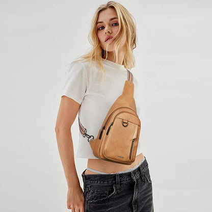 7L Sling Bag for Women Men Leather Small Sling Backpack Daypack Anti Theft Fanny Pack Crossbody Purse Travel