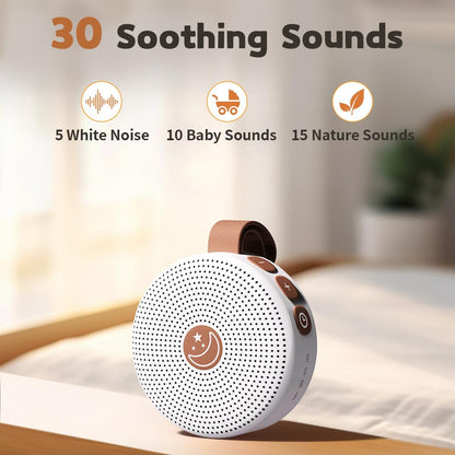 Mini Sound Machine Portable Baby White Noise Machine with 30 Soothing Sounds for Kids Adults Auto-Off Timer 32 Volume Levels Rechargeable Brown Noise Sleep Machine for Home Office Privacy and Travel