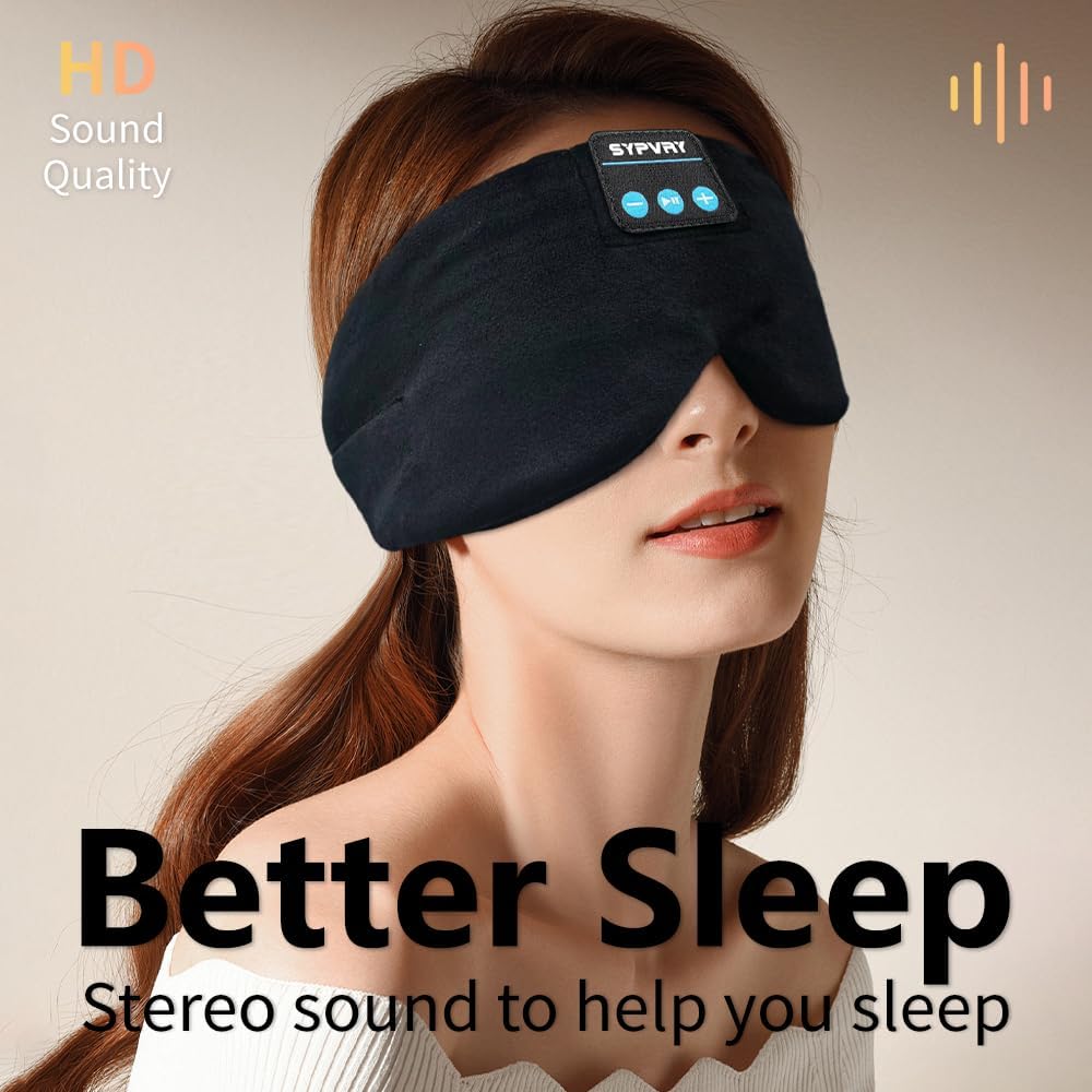 Sleep Mask Bluetooth 5.4 Headphones Soft Wireless Headband Eye Mask Blackout with Microphone (Black M)