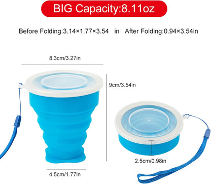 3 Pack Collapsible Water Cup Camping Cups Foldable Drinking Cup Travel Cups Silicone Collapsible Cups with Lid Portable Cup for Outdoor Hiking