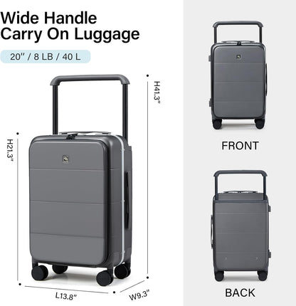 Hanke Top Opening Carry On Luggage, 20 Inch Zipperless Aluminum Frame Wide Handle Luggage, All-PC Hard Shell Trunk Suitcase with Spinner Wheels, TSA Airline Approved (Graphite Grey, 40L)