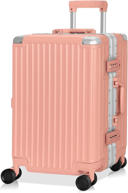 AnyZip Carry On Luggage Aluminium Frame Suitcase PC ABS Hard Shell TSA Lock No Zipper 20In Sakura Pink