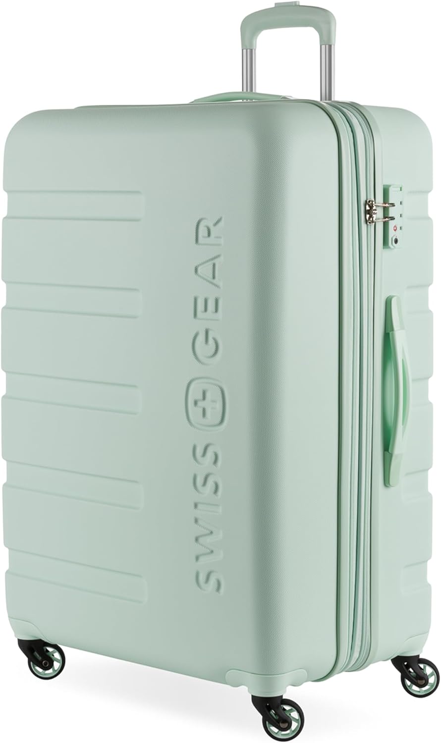 SwissGear 7366 Hardside Expandable Luggage with Spinner Wheels, Clearly Aqua, Checked-Large 27-Inch