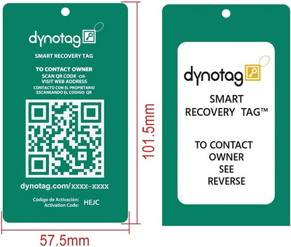 Dynotag® Web Enabled Smart Aluminum Convertible Luggage ID Tag + Braided Steel Loop, with DynoIQ™ & Lifetime Recovery Service (Emerald Green)