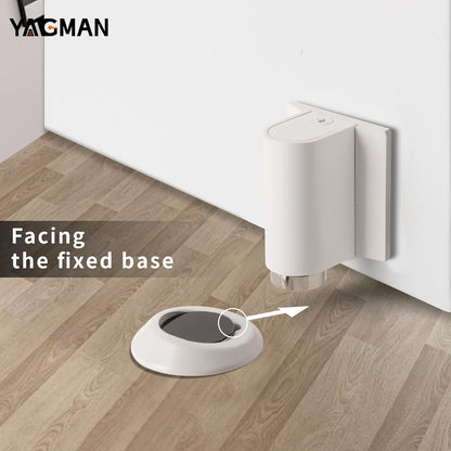 2 Pack Magnetic Door Stoppers Retractable Bottom of Door Holder No Drilling Mount Floor Door Stop with Screws and Adhesive Catch Door Keep Door Open White WT-2