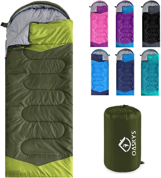 oaskys Camping Sleeping Bag - 3 Season Warm & Cool Weather - Summer Spring Fall Lightweight Waterproof for Adults Kids - Camping Gear Equipment, Traveling, and Outdoors