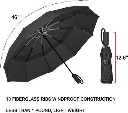 LANBRELLA Compact Reverse Folding Umbrella Auto Windproof Travel Umbrella