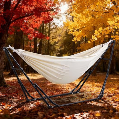 Ainfox Hammock with Foldable Stand, 2 in 1 Hammock and Swinging Chair with Carrying Bag, Portable Camping Chair Suitable for Outside, Swing,Patio,Garden,Camping Trip Beige