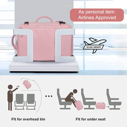 Hanples Carry on Travel Backpack for Women, Large 40L Personal Item Luggage Backpack,17inch Laptop Backpack TSA Flight Approved, Travel Essentials Casual Daypack with 2 Toiletry Bags (Pink)