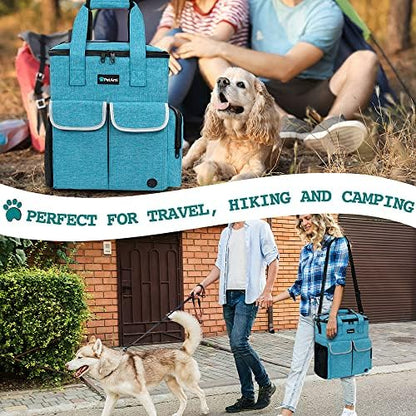 PetAmi Dog Travel Bag Pet Supplies Accessories Organizer for Traveling, Camping, Weekend; Cat Pet Travel Bag Kit Includes 2 Food Storage Containers, 2 Collapsible Bowls, 1 Feeding Mat (Teal Blue)