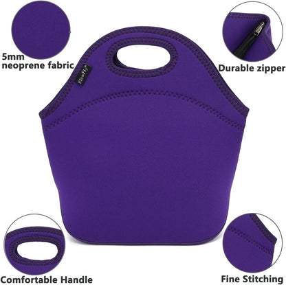 FlowFly Neoprene Kids Lunch box Insulated Soft Bag Mini Cooler Thermal Meal Tote Kit for Boys, Girls,Men,Women,School,Work, Office, Purple