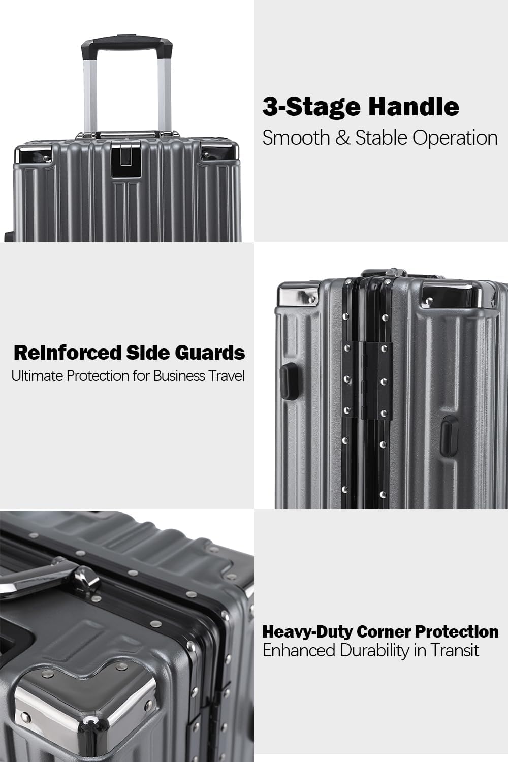 HotWay 24 Inch Aluminum Frame Luggage with Spinner Wheels, PC Hard Shell Suitcase with Cup Holder, Zipperless Luggage for Business Travel, Gray