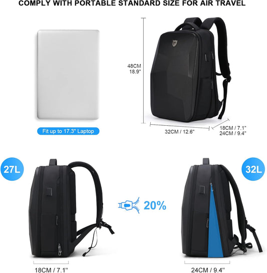 FENRUIEN Hardshell Backpack Expandable,Anti Theft Laptop Backpack for Men with USB Port,Water Resistant Computer Bag 17.3 Inch for Travel/Business