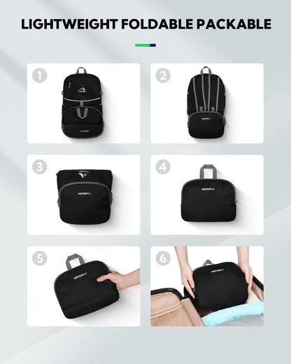 WATERFLY Hiking Foldable Daypack Backpack: 25L Ultra Lightweight Packable Waterproof Outdoor Travel Day Pack for Woman Man