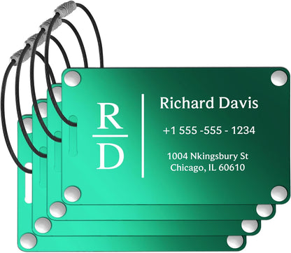 Luggage Tags for Suitcases 4 Pack: Personalized Luggage Tags for Backpacks & Bags Tags with Coustomizable Texts (Green)