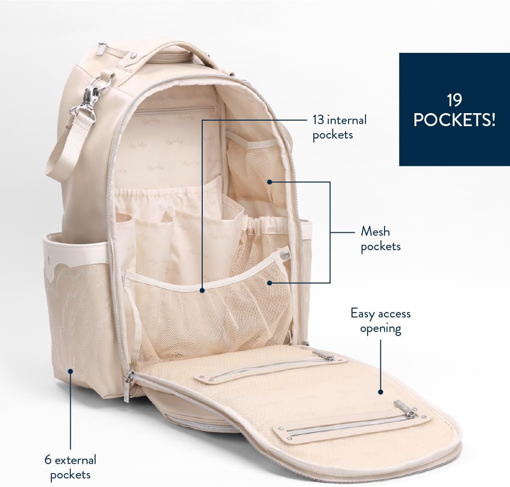Itzy Ritzy Diaper Bag Backpack – Large Capacity Boss Plus Baby Backpack Diaper Bag Featuring 19 Pockets, Changing Pad, Stroller Clips, and Comfortable Backpack Straps, Oat