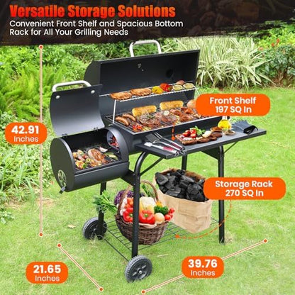 Realcook Charcoal Grills with Offest Smoker: Spacious Barrel Charcoal Grill