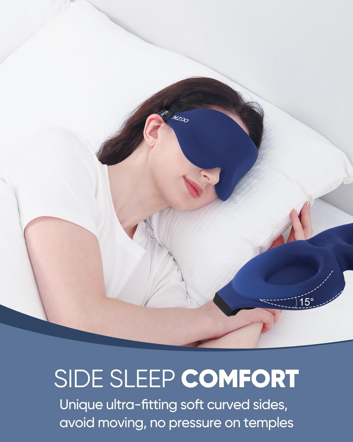 MZOO Sleep Eye Mask for Side Sleeper Men Women, Zero Eye Pressure 3D Sleeping Mask, Light Blocking Patented Design Night Blindfold, Soft Eye Shade Cover for Travel, Blue