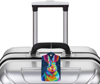 2-Pack Cute Rabbit Bag Tags for Luggage, Colorful Animal Airport Suitcase Baggage Label Tags, Business ID Card Holders Gifts for Women Men Girls Boys Kids Crew