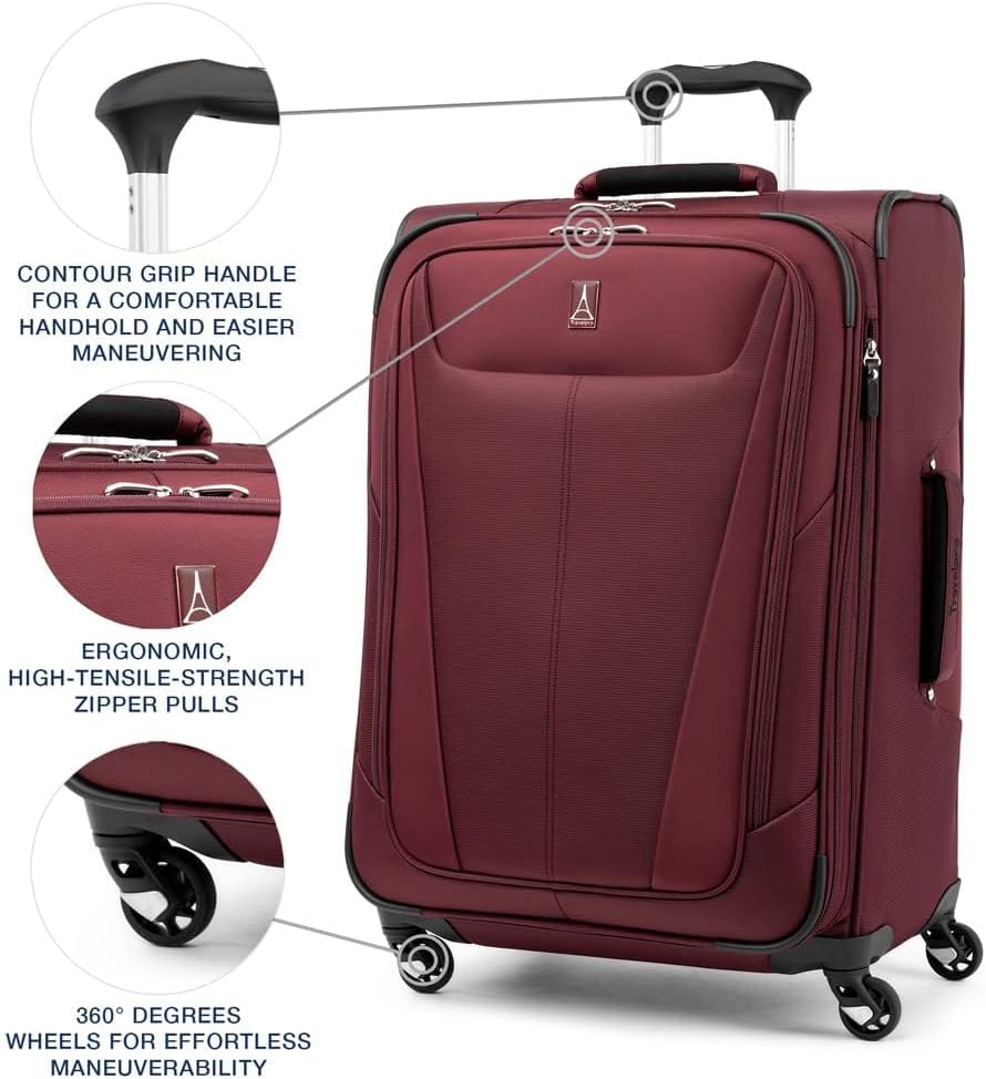 Travelpro Maxlite 5 Softside Expandable Checked Luggage with Spinner Wheels, Lightweight, 25-Inch — Burgundy