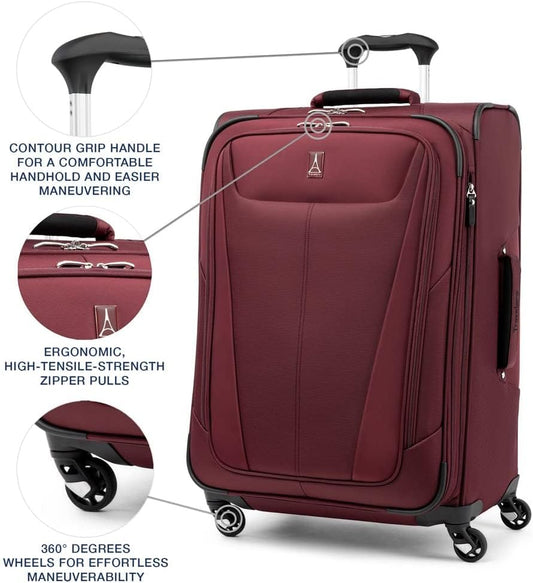 Travelpro Maxlite 5 Softside Expandable Checked Luggage with Spinner Wheels, Lightweight, 25-Inch — Burgundy