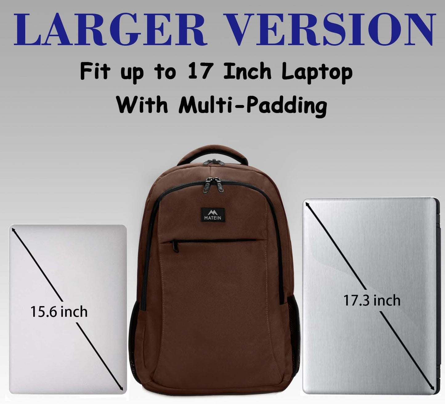 MATEIN Laptop Backpack, Extra Large TSA Friendly 17.3 Inch Travel Computer Backpack with USB Charging Port, Anti Theft Carry On Flight Approved Business Work College Backpack Bag for Men Women, Brown