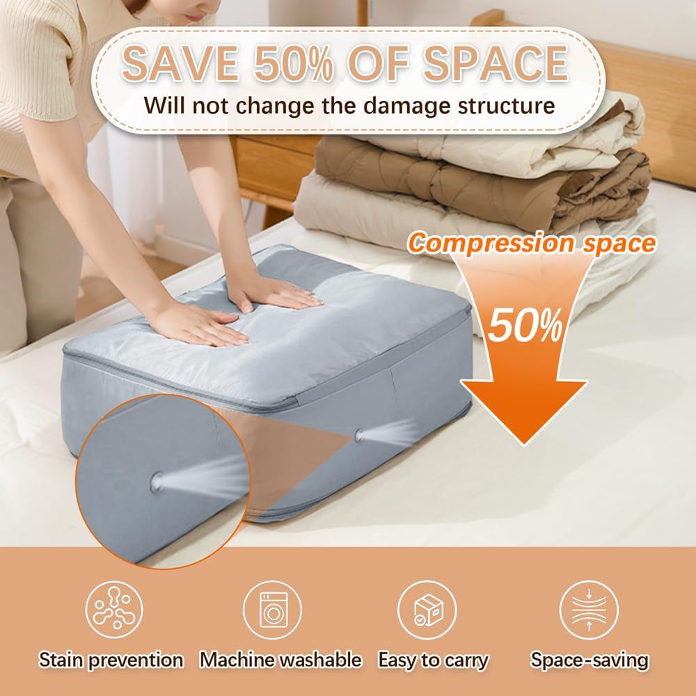 3PCS XL Ultra Space Saving Bags self compression organizer bags space saver bags for comforters storage bag organizer for blankets bedding clothes (Blue-3PCS)