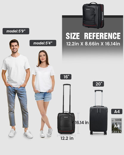 Gonex Waterproof Underseat Carry on Luggage with Wheels, 16 inch PVC Small Wheeled Travel Luggage for Airline, Rolling Overnight Weekender Suitcase for Men Women 30L, Navy Blue