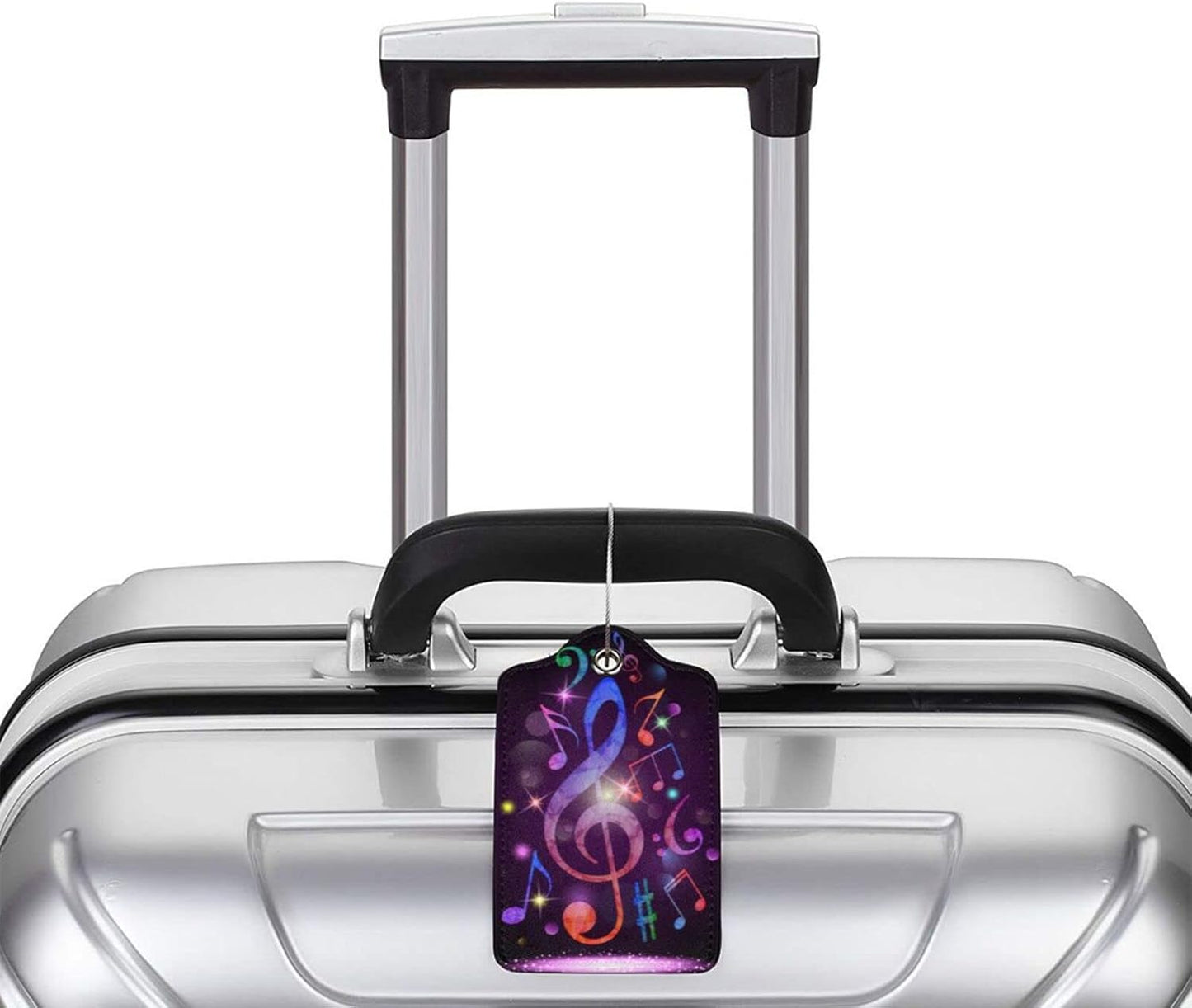 Set of 2 Music Note Luggage Tags with Full Back Privacy Suitcase Labels Identifiers, Colorful Purple PU Leather Baggage Tags for Music Lovers Women Men Girls Boys Travel