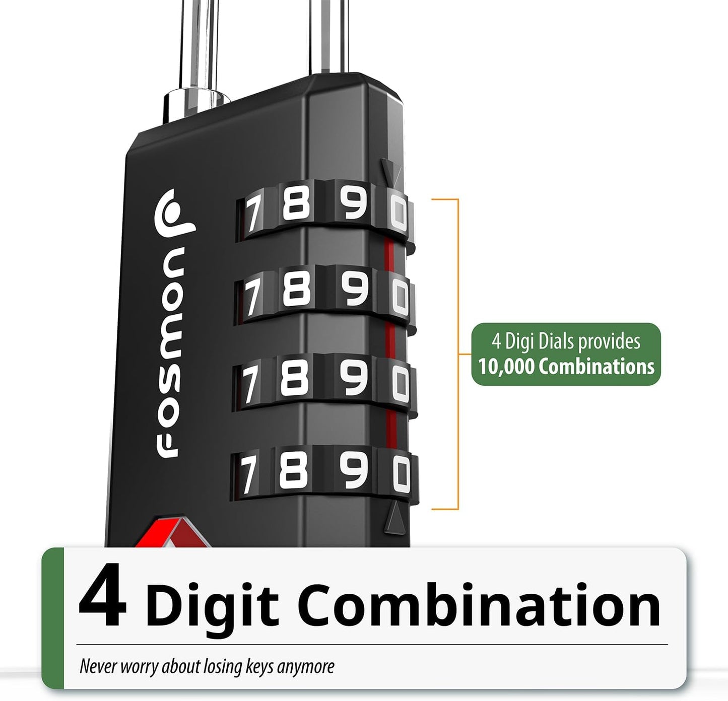 Fosmon TSA Approved Locks for Luggage/Suitcase with Open Alert Indicator (2 Pack), Heavy Duty Gun Safe Lock for Gun Case, 4 Digit Shackle Combination Padlock for Travel, Backpack Zipper, Gym Locker