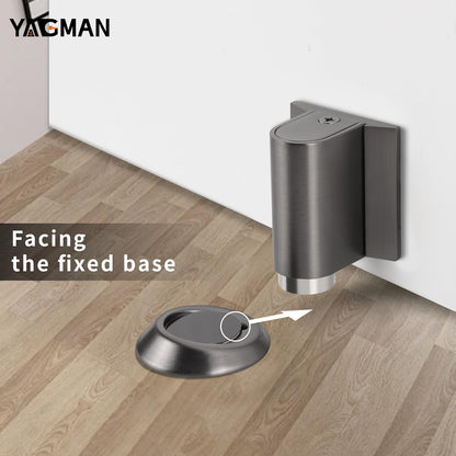 3 Pack Magnetic Door Stoppers Retractable Bottom of Door Holder No Drilling Mount Floor Door Stop with Screws and Adhesive Catch Door Keep Door Open Grey G-3