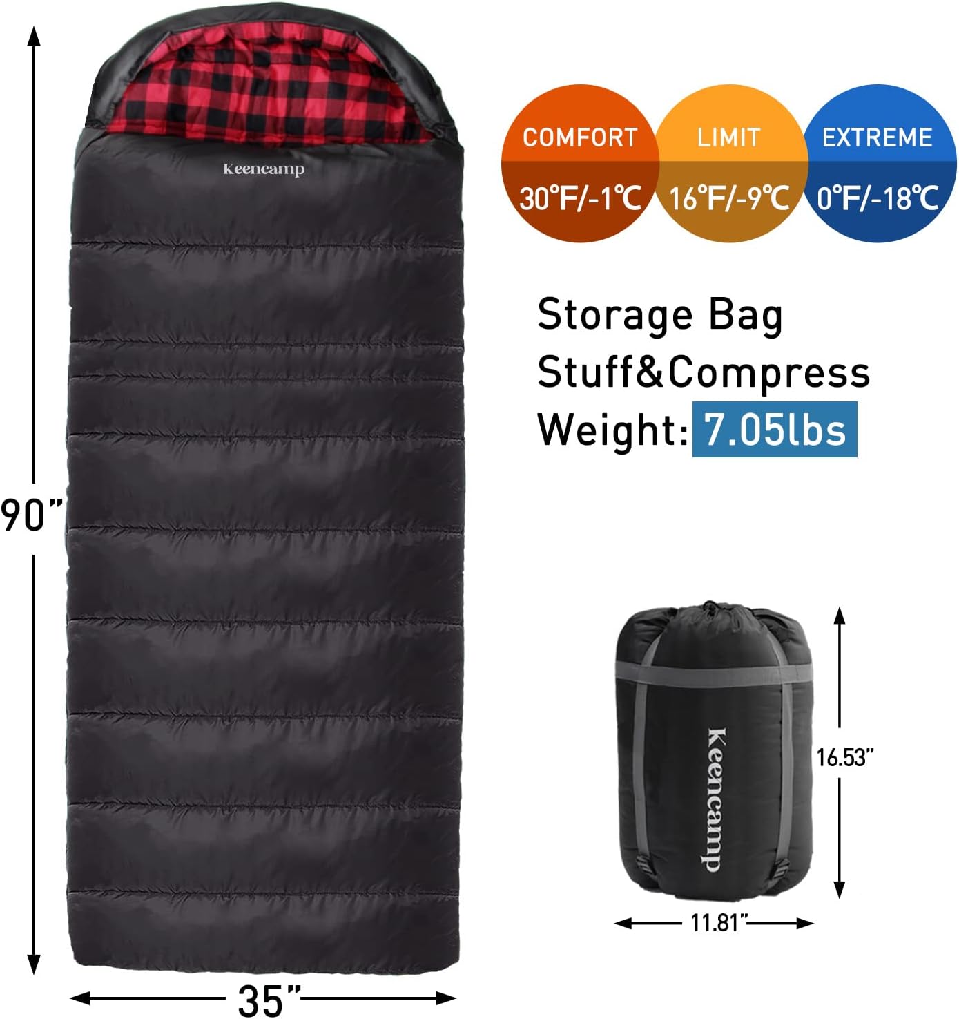 0 Degree Sleeping Bag Cotton Flannel Winter Cold Weather for Adults XXL Sleeping Bag 4 Season Big and Tall with Pillow Compression Sack
