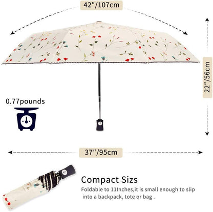 Cuby UV Sun Umbrella Compact Folding Umbrella lightweight Portable Manual Travel Umbrella for Rainproof & 99% UV Protection with Black Anti-UV Coating